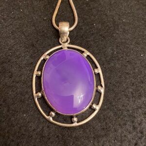 Women’s Purple Lace Agate Stone Set in Silver with a 20” Sterling Silver Chain